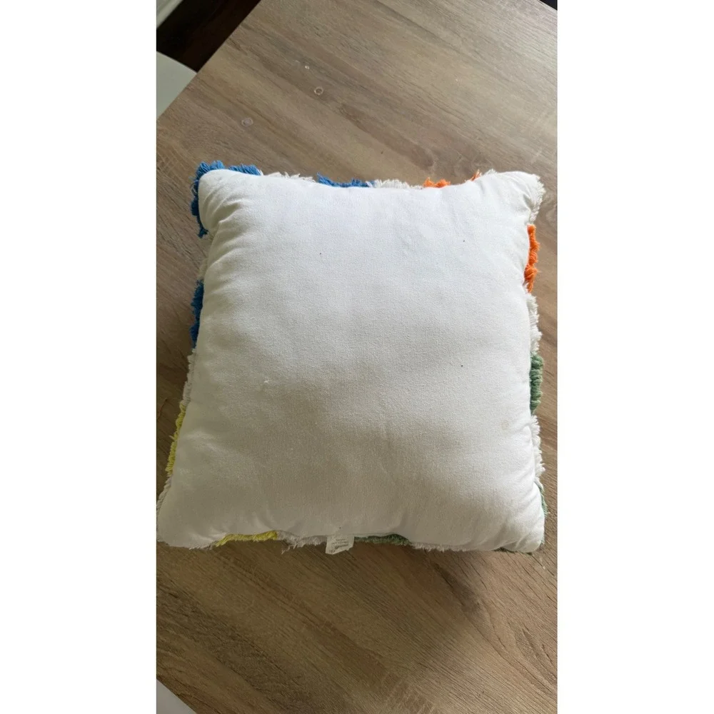 Multi Color Shag Checkered Throw Pillow 12x12 Square Tufted Decorative Cushion
